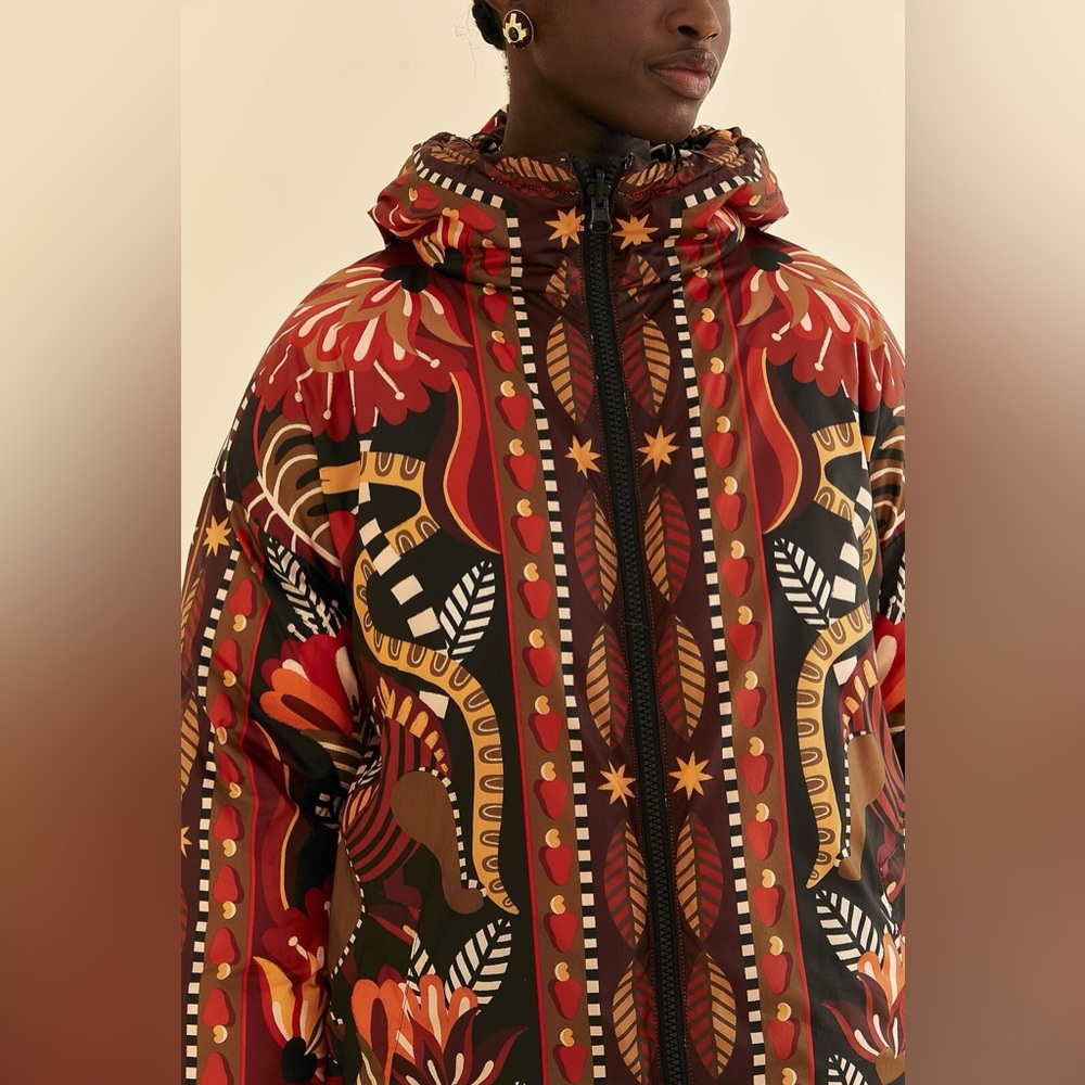 Farm Rio Palms Paradise Sand Reversible Puffer Jacket - Picture 8 of 8